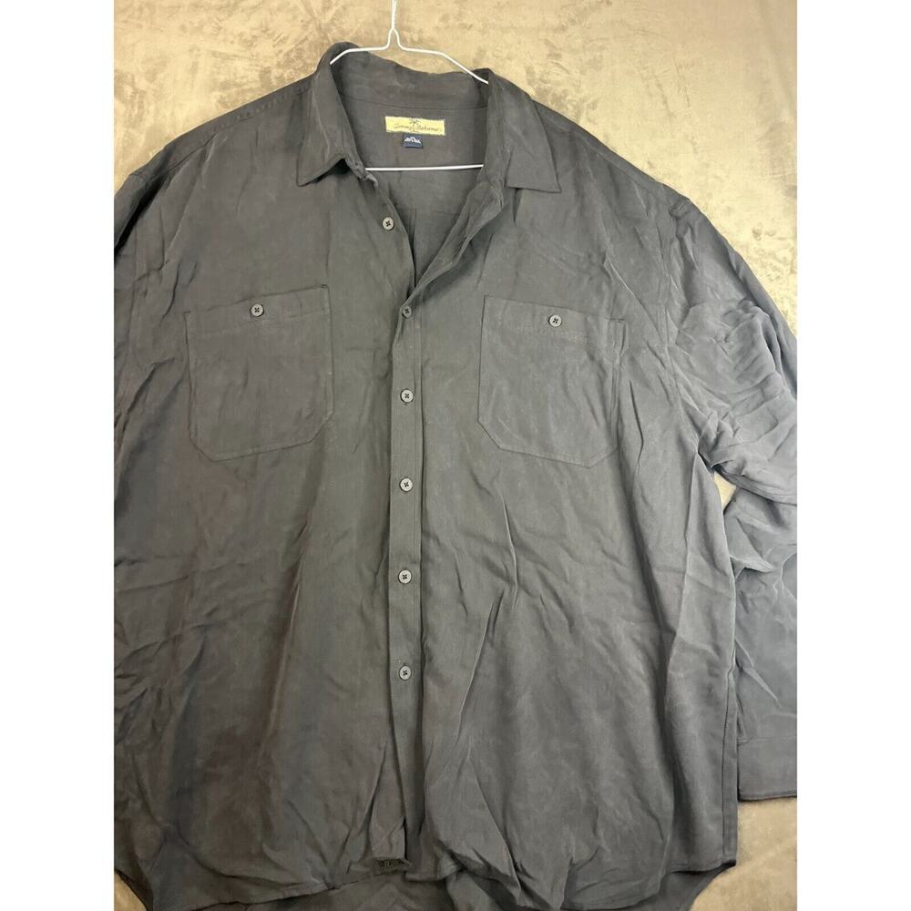 Tommy Bahama Silk Hawaiian Shirt Mens XXL 2XL Gray Long Sleeve Casual